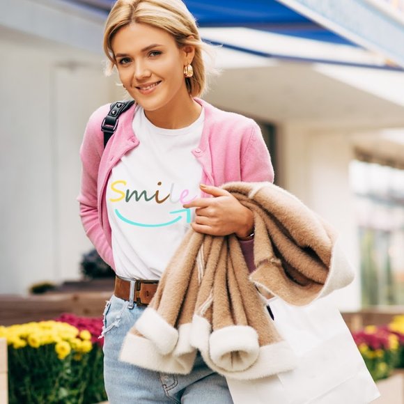 Women's Graphic Print T-Shirt White Cotton Tee, Size Small - Picture 1 of 4